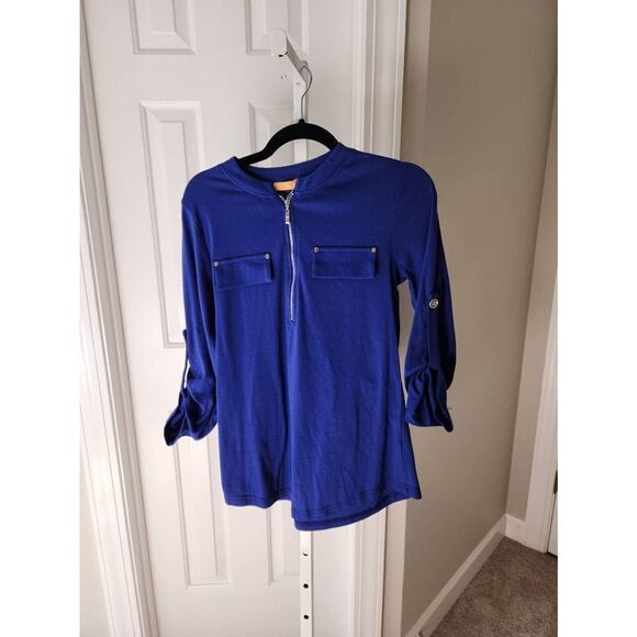 Ya Ya Bay Tops - Ya Ya Bay Blue Zip Neck Blouse